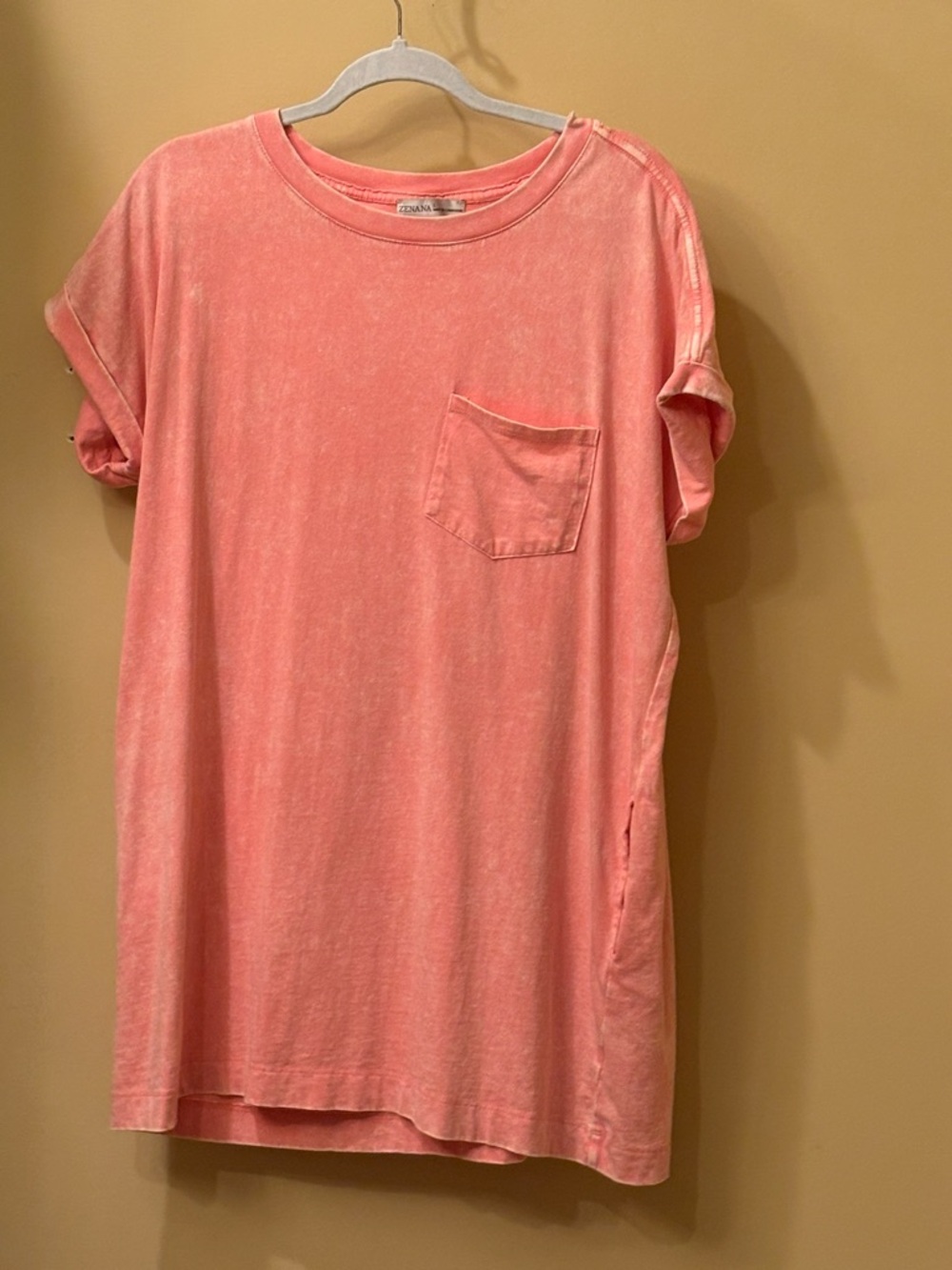 Zenana Outfitters Coral Pink Short Sleeve Mini Dress